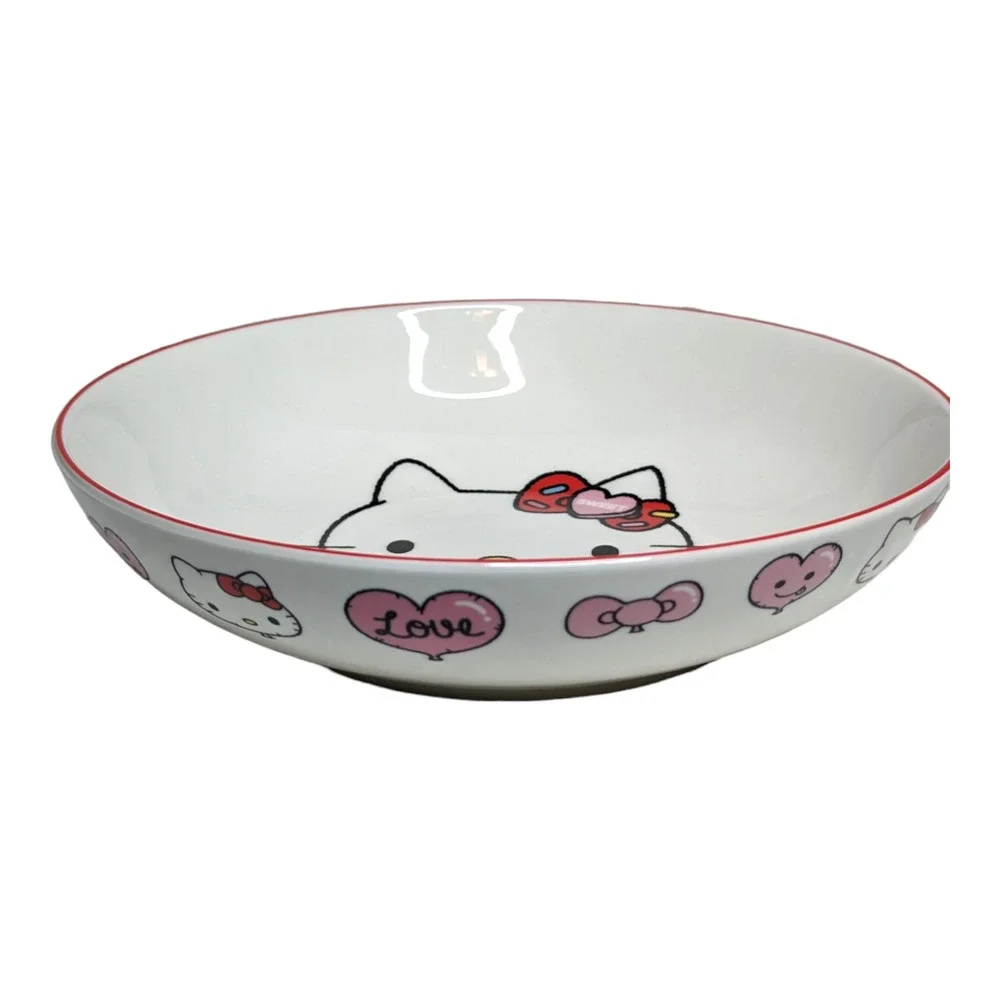 Hello Kitty Ceramic Large‎ Serving Bowl & Mug Dish Set Hearts Red & White NEW